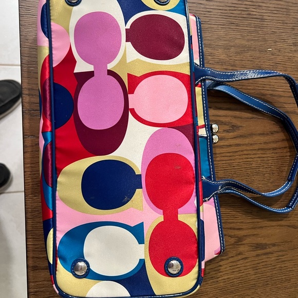 COACH Signature Scarf Print Tote with Blue Trim NWOT - Picture 3 of 6